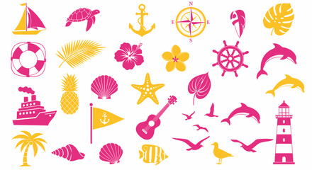 Summer Beach Themed Vector Elements Set for Graphic Design