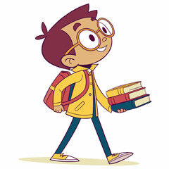 Student's Journey: A young student strides forward with books and a backpack, embodying the spirit of education and anticipation for the academic year.