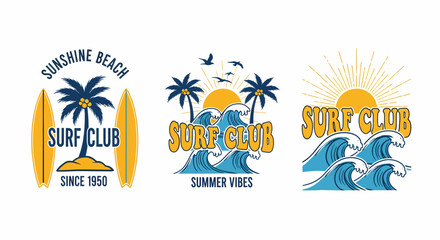 Vintage Beach Surf Club Emblem Design Vector Illustration