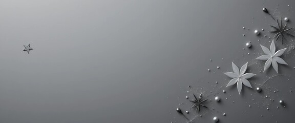 Matte grey background with sparse silver elements, minimal glitter, and clean space for modern editorial designs.