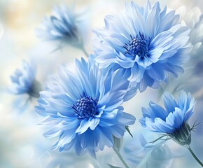 Obraz premium Close up of fresh bouquet of cornflower flowers, with copy space