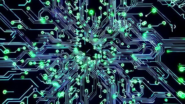 background of a shiny glowing circuit board with intricate patterns of light, representing technology and innovation