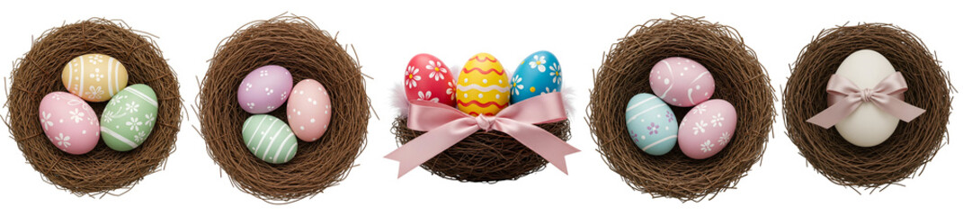 Obraz premium set of easter eggs having bow isolated on transparent white background 