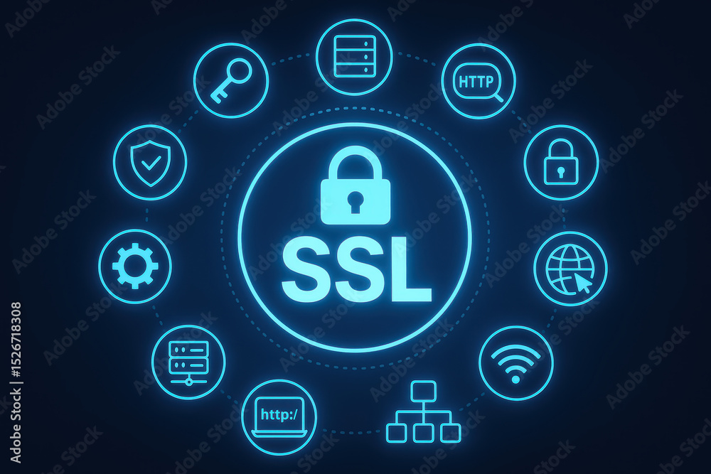 Poster this glowing ssl icon represents secure communication and data protection highlighting encryption an