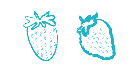 Hand-Drawn Strawberry Fruit Illustration with Water Drops Blue Vector