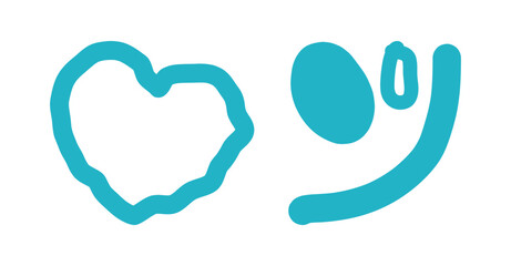 Hand-Drawn Heart and Oval Icons with Blue Outline Vector Illustration