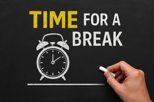 This black chalkboard with bright yellow and white text highlights the concept timing and pause as key elements in productivity