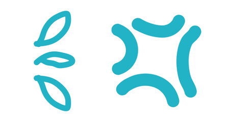 Anime-Inspired Leaf and Fluid Organic Shapes Blue Vector Illustration