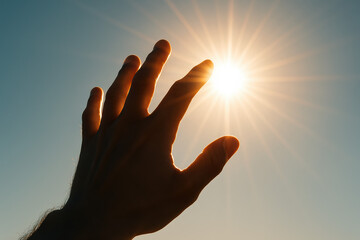 A close-up a reaching toward a bright sun symbolizing aspiration and the pursuit opportunity in business