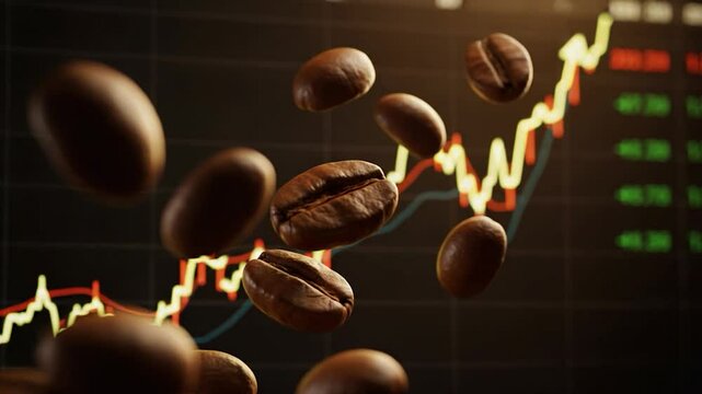 Coffee bean financial growth chart concept for investment trade and market analysis