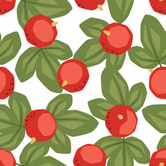 Vector seamless pattern with red currant on white background
