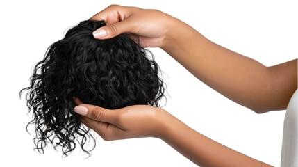 Naklejka premium Holding Curly Hairpiece in Hands, PNG clipart element with transparency