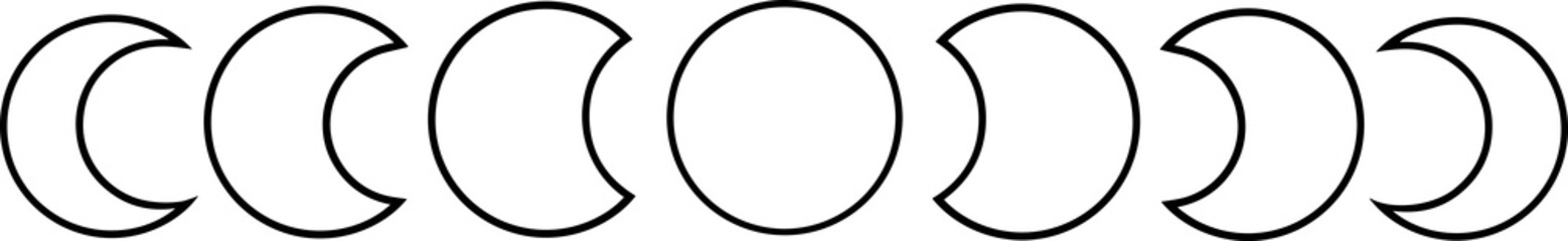 Moon cycle, black line art, moon phases