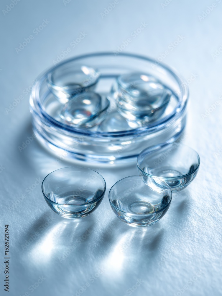Aufkleber Contact Lenses Arranged in Open Case on White Surface With Soft Light Creating a Clean and Clear Appearance