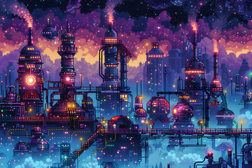 Obraz premium Futuristic Pixel Art Cityscape at Night