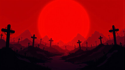 Eerie Sunset Over Crosses