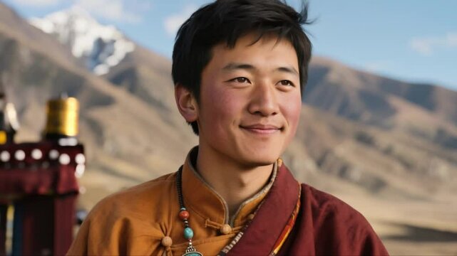 Joven hombre Tibetano con sonrisa gentil