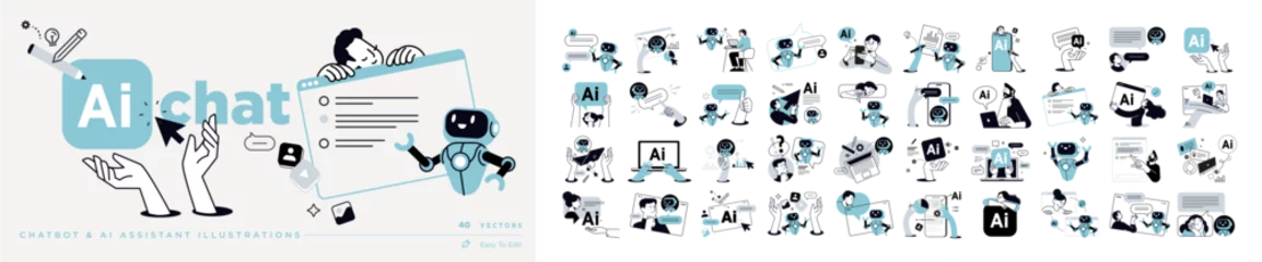 Fototapete Ai chat vector illustrations. Concepts of ai chatbot, ai assistant, online communication, chat ai, app and services, Artificial Intelligence technology. © PureSolution