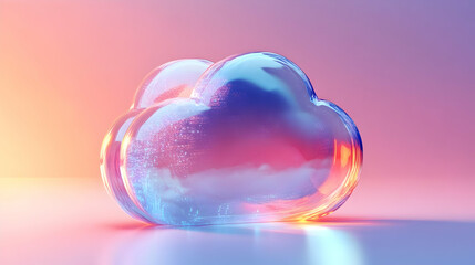 Glass Cloud Abstract 3D Render with Pink Blue Gradient Lighting