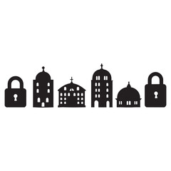 Fototapeta premium Secured Cityscape and Landmark Icons