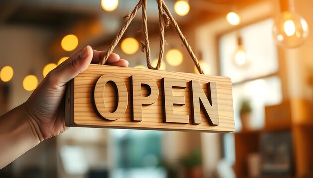 Open sign business shop store cafe restaurant grand opening welcome customer now