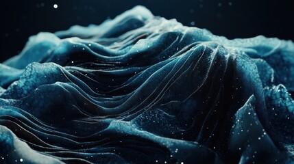 Abstract textured landscape of deep blue undulating forms.