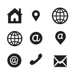 Diverse Contact Details and Global Information Icons