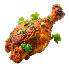Fried tandoori chicken with crispy texture and smoky spices isolated on transparent background  
