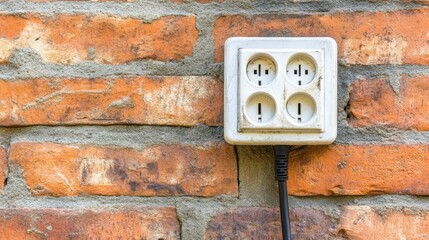 White electrical outlet on brick wall
