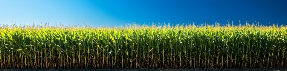 Obraz premium A dense corn field under a bright and clear blue sky.