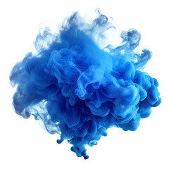 Fototapeta premium A vivid electric blue smoke cloud with a slight glowing effect, central puff and outer haze, isolated on transparent background for energetic or digital-style design themes