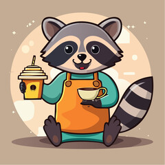 Fototapeta premium Raccoon barista with a tiny latte 