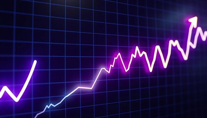 Naklejka premium Bright neon jagged line graph depicting volatile financial data fluctuations, graph, graphic