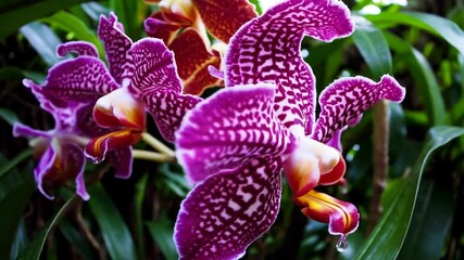 background of a tropical jungle with exotic flowers, large green leaves, and vines - Powered by Adobe