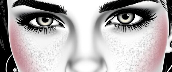 Close-up monochrome illustration of a face with makeup,  subtle,  stylish