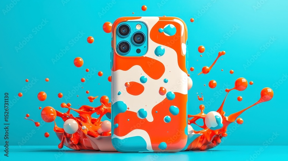 Poster vibrant polka dot phone case design, a lively pattern of colorful polka clusters on a translucent ma