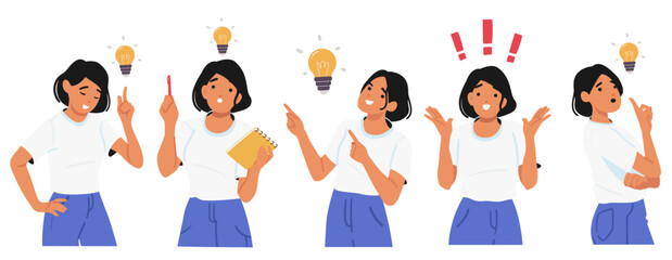 Experienced emotional woman cartoon character thinking, making decision having brilliant idea © Anna Syvak