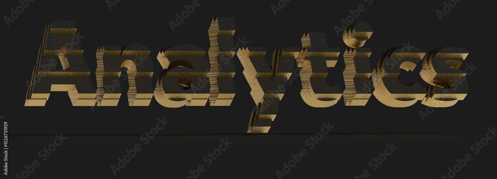 Aufkleber abstract 3d rendering of the word analytics in gold on a black background. perfect for business, fin