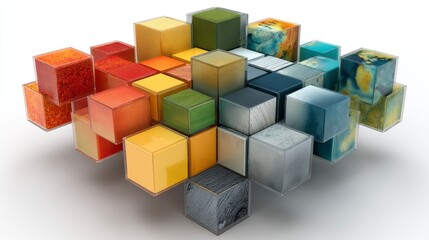 Obraz premium Colorful 3D Layout of Textured Cubes for Creative Design Projects