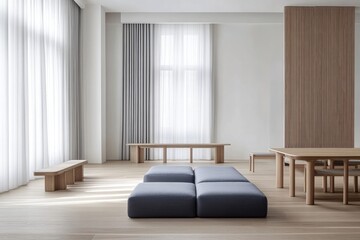 Fototapeta premium Minimalist, light-filled space with simple furniture