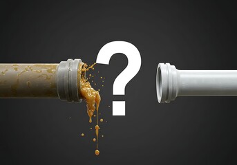 Broken pipe with leaking fluid and question mark