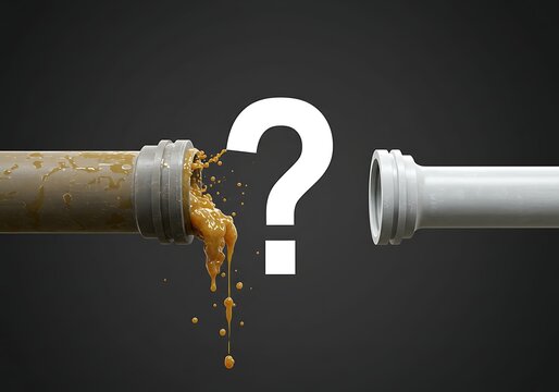 Broken pipe with leaking fluid and question mark