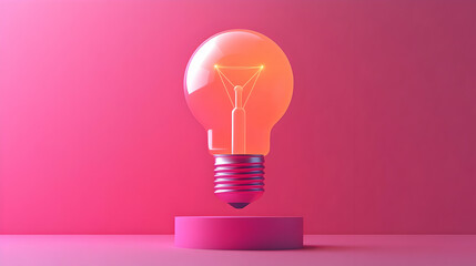 Glowing Lightbulb on Pink Platform