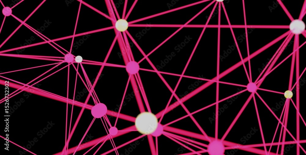 Aufkleber Pink lines and dots connect in a complex network, ideal for tech or science concepts.