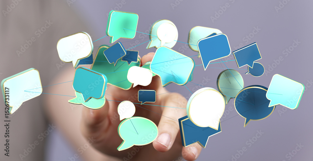 Poster Abstract image of interconnected speech bubbles, symbolizing global communication and networking.