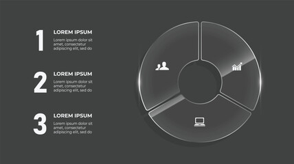 3D Glass Circle Infographic with 3 Steps for Business Timeline and Data Visualization Layout