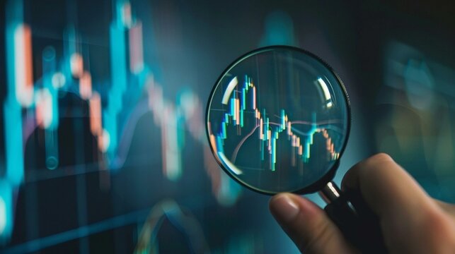 Magnifying glass on candlestick chart
