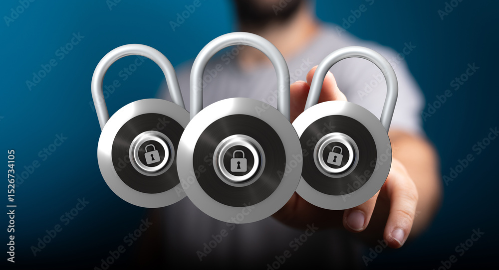 Poster Image of three padlocks symbolizing robust cybersecurity and data privacy.