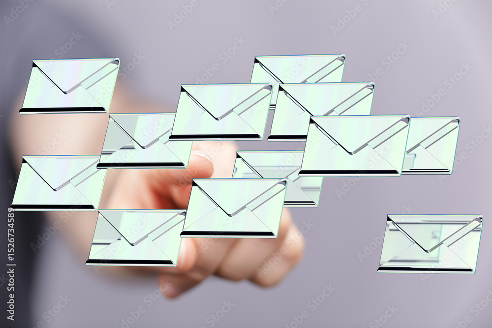 Aufkleber Hand interacting with a digital stream of emails,inbox management concept.