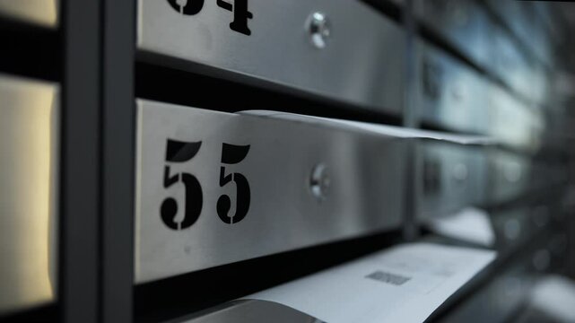 Utility bill partially inserted in apartment mailbox